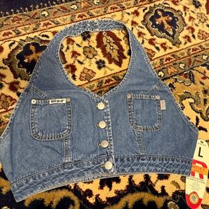 Revo Light Blue Denim Halter Crop Top y2k deadstock